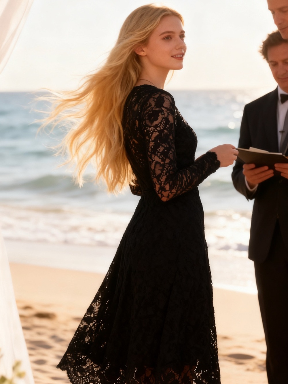 Semi Formal Black Lace Long-Sleeve Dress Women Size Small 8 MissMay Retro City